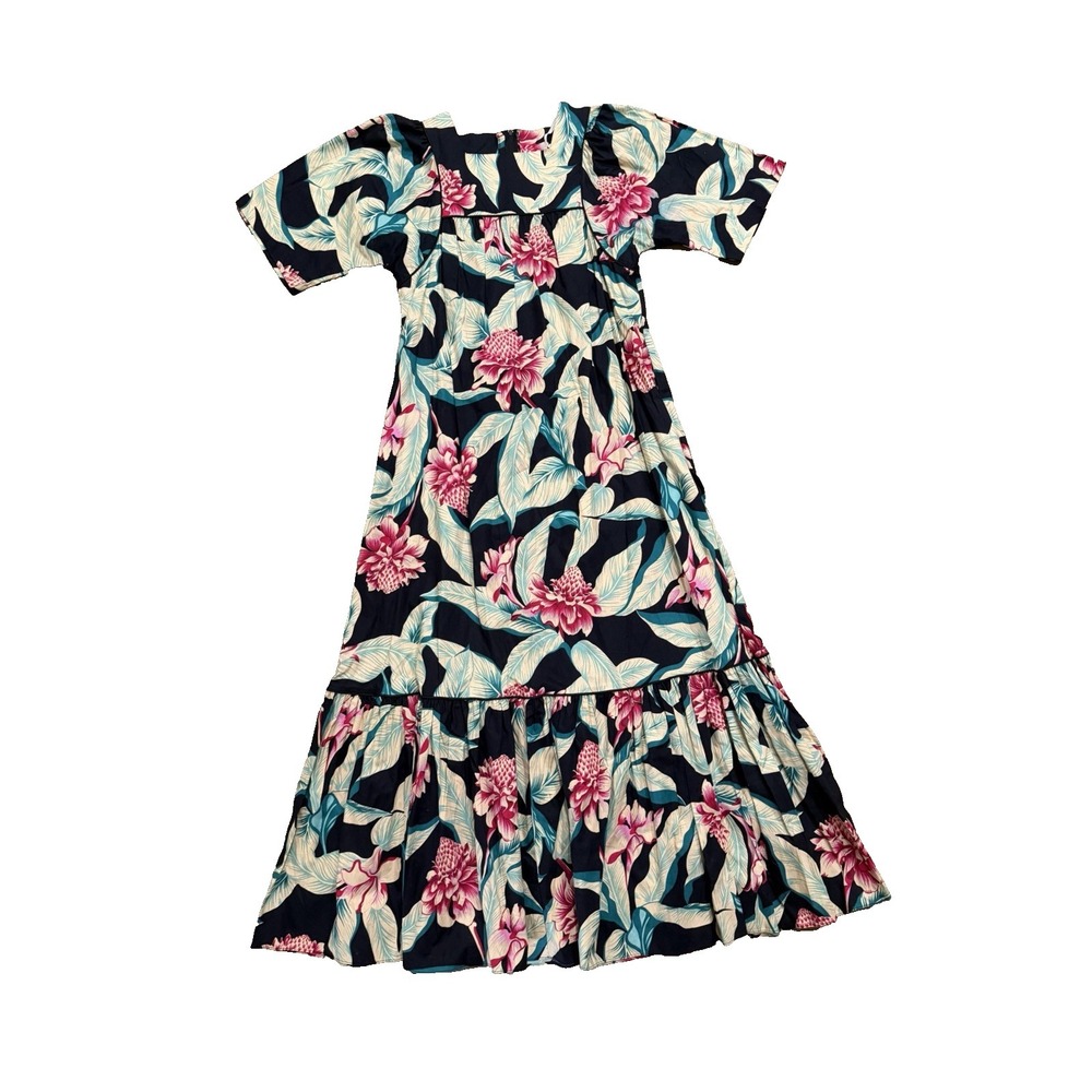 Hilo Hattie Hawaiian Muumuu Maxi Dress Tropical Floral Tag Size‎ 8 Pockets